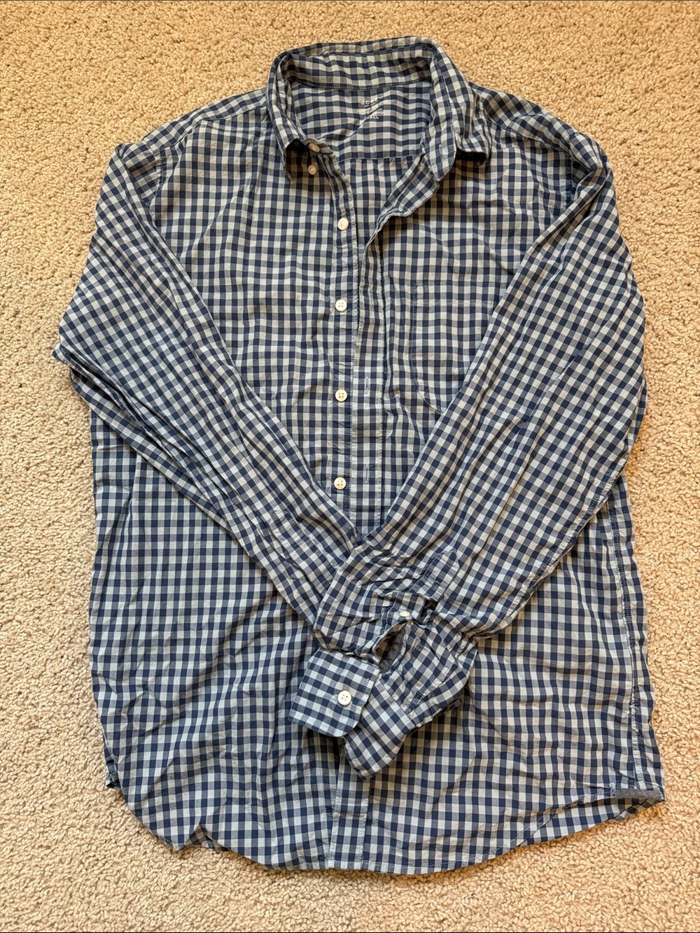 J. Crew Light Weight Classic Blue Check Long-Sleeve Men’s Shirt (Small)